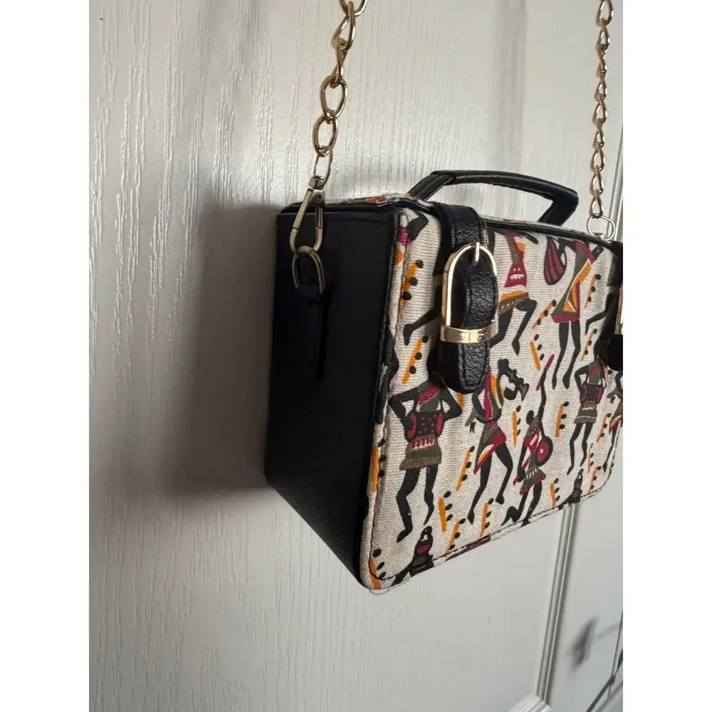 African Tribal Print Box Crossbody Purse Top Handle Satchel Novelty Handbag